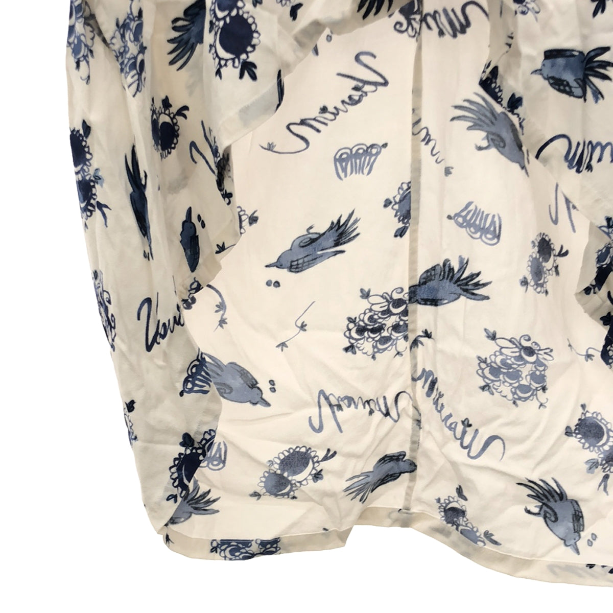 WMV / Double MV | 2022SS | RUANA BLOUSE SUNNYBIRD Bird All-over Print Open Collar Deformed Short Sleeve Blouse | 1 | White / Blue | Women's