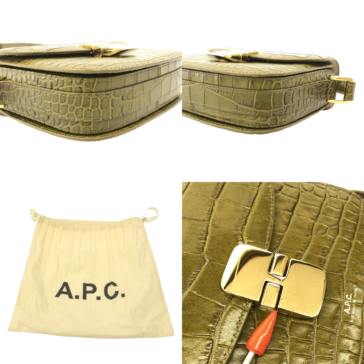【美品】  A.P.C. / アーペーセー | Grace Mini Bag グレイス クロコ型押し ショルダーバッグ | オリーブ | レディース