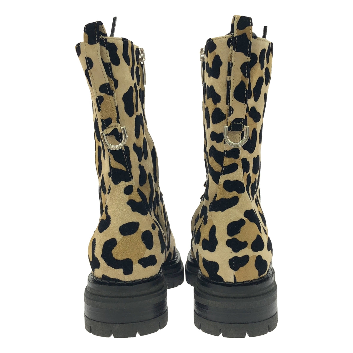 [Good Condition] sergio rossi / Sergio Rossi | SR JOAN / Suede Leather Leopard Side Zip Lace-up Boots | 36 | Beige | Women's