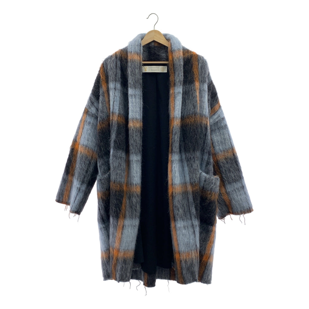 Greed International | 馬海毛格紋長袍外套 | F碼 | 藍/橙/黑 | 女款