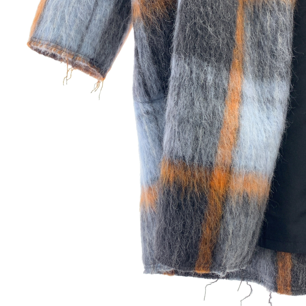 Greed International | 馬海毛格紋長袍外套 | F碼 | 藍/橙/黑 | 女款