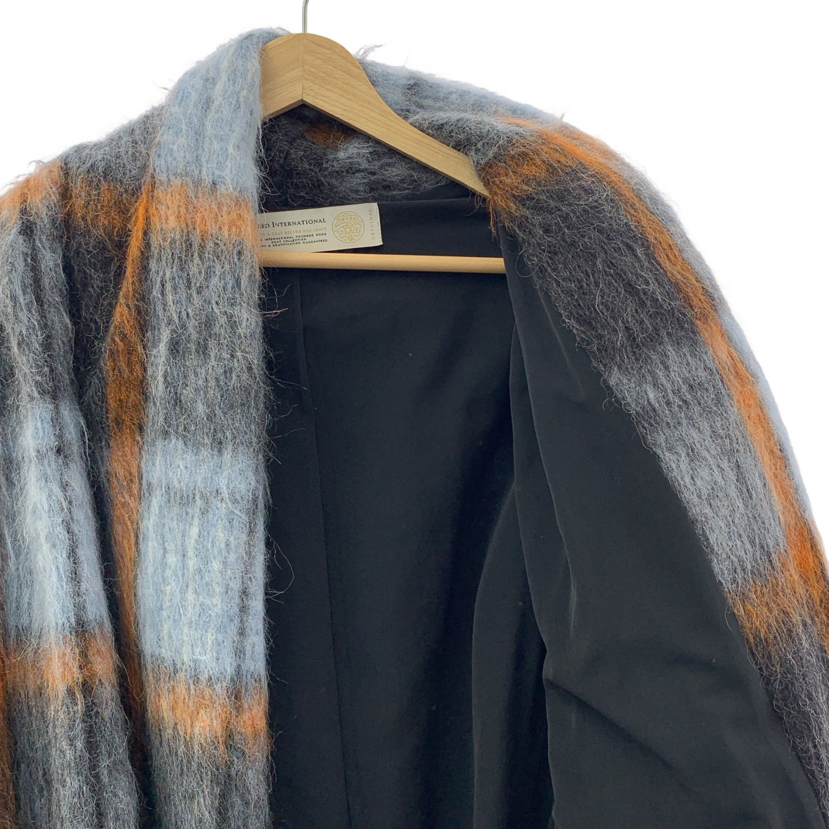 Greed International | 馬海毛格紋長袍外套 | F碼 | 藍/橙/黑 | 女款