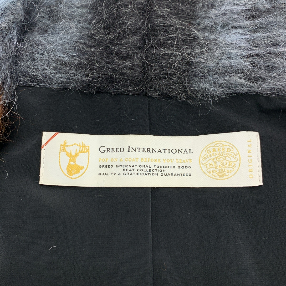 Greed International | 馬海毛格紋長袍外套 | F碼 | 藍/橙/黑 | 女款