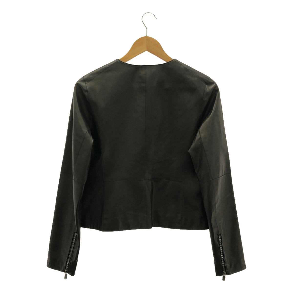 理論 |光滑皮革 FLAT CREW JKT 無領夾克 | S |黑色 |女性的