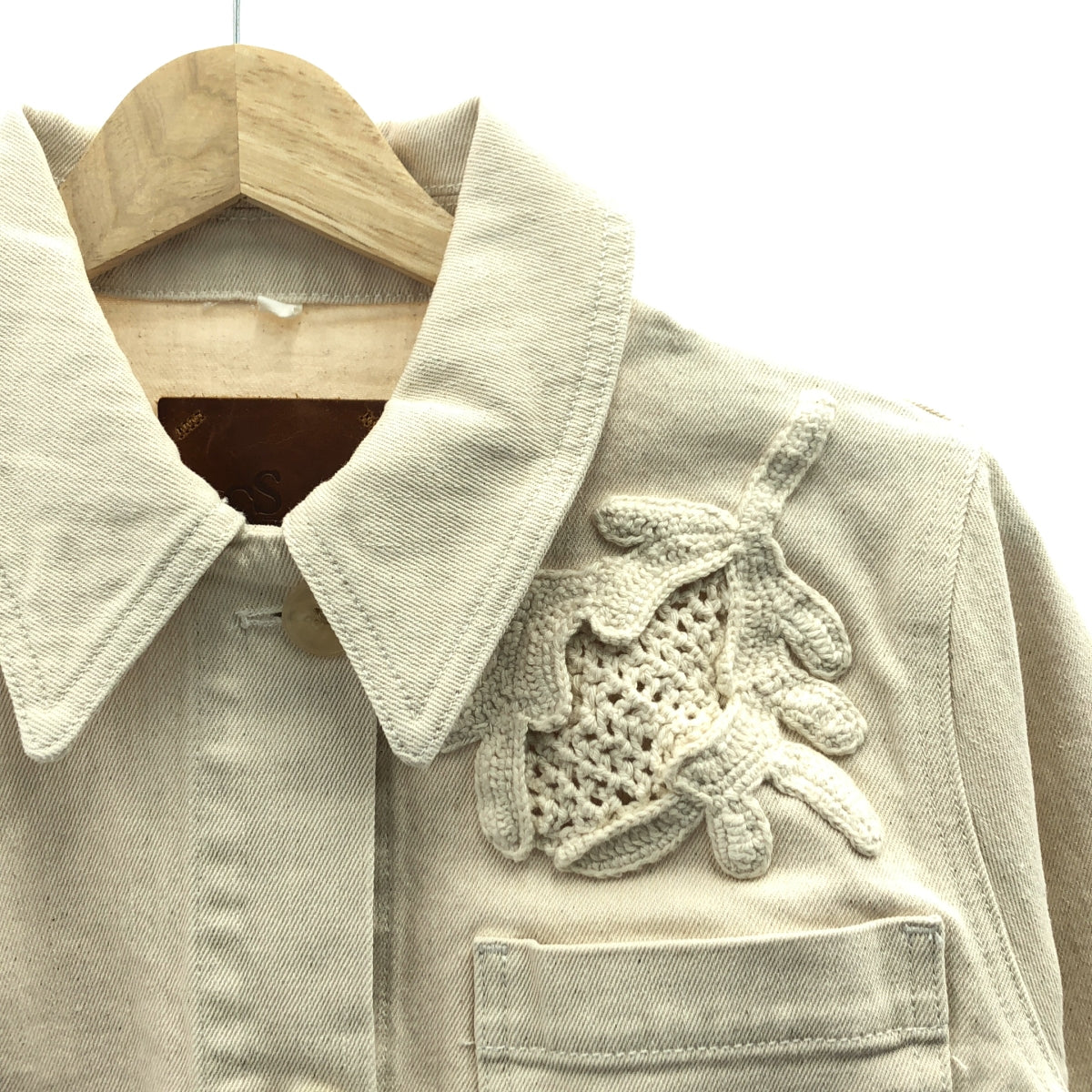 【美品】  Ssone / ソーン | RON HERMAN取扱い CROCHET APPLIQUE CRAFT DENIM JACKET クロシェット アップリケ デニム ジャケット | 8 | ECRU / エクリュ | レディース