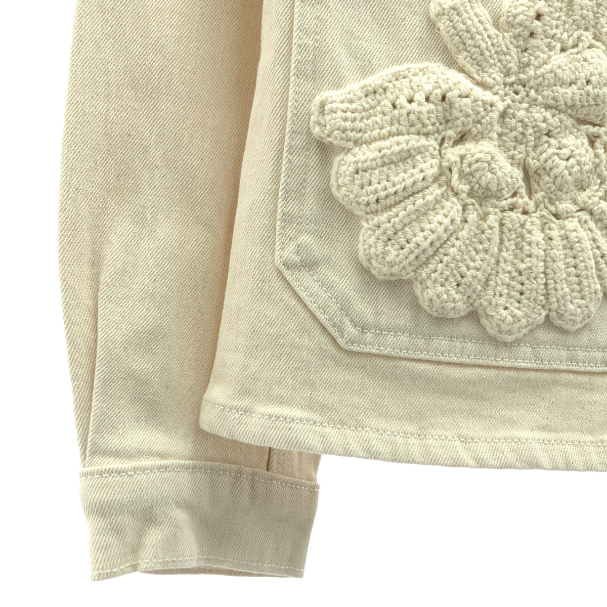 【美品】  Ssone / ソーン | RON HERMAN取扱い CROCHET APPLIQUE CRAFT DENIM JACKET クロシェット アップリケ デニム ジャケット | 8 | ECRU / エクリュ | レディース