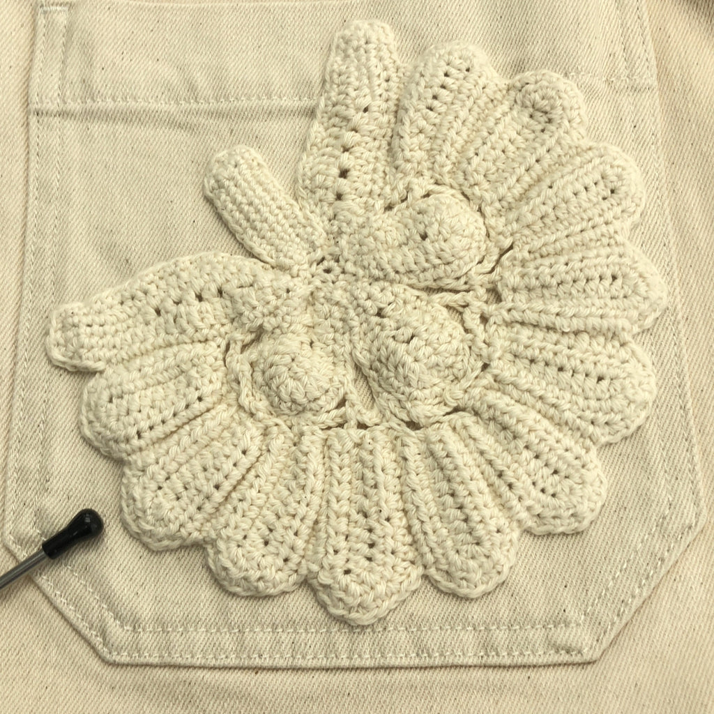 【美品】  Ssone / ソーン | RON HERMAN取扱い CROCHET APPLIQUE CRAFT DENIM JACKET クロシェット アップリケ デニム ジャケット | 8 | ECRU / エクリュ | レディース