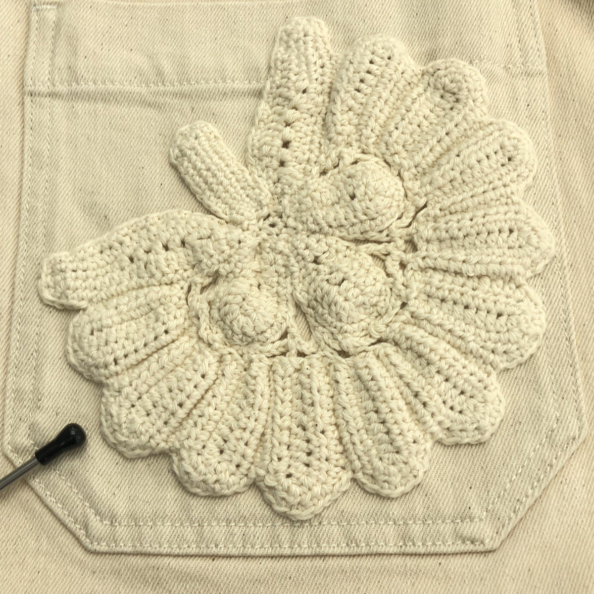【美品】  Ssone / ソーン | RON HERMAN取扱い CROCHET APPLIQUE CRAFT DENIM JACKET クロシェット アップリケ デニム ジャケット | 8 | ECRU / エクリュ | レディース