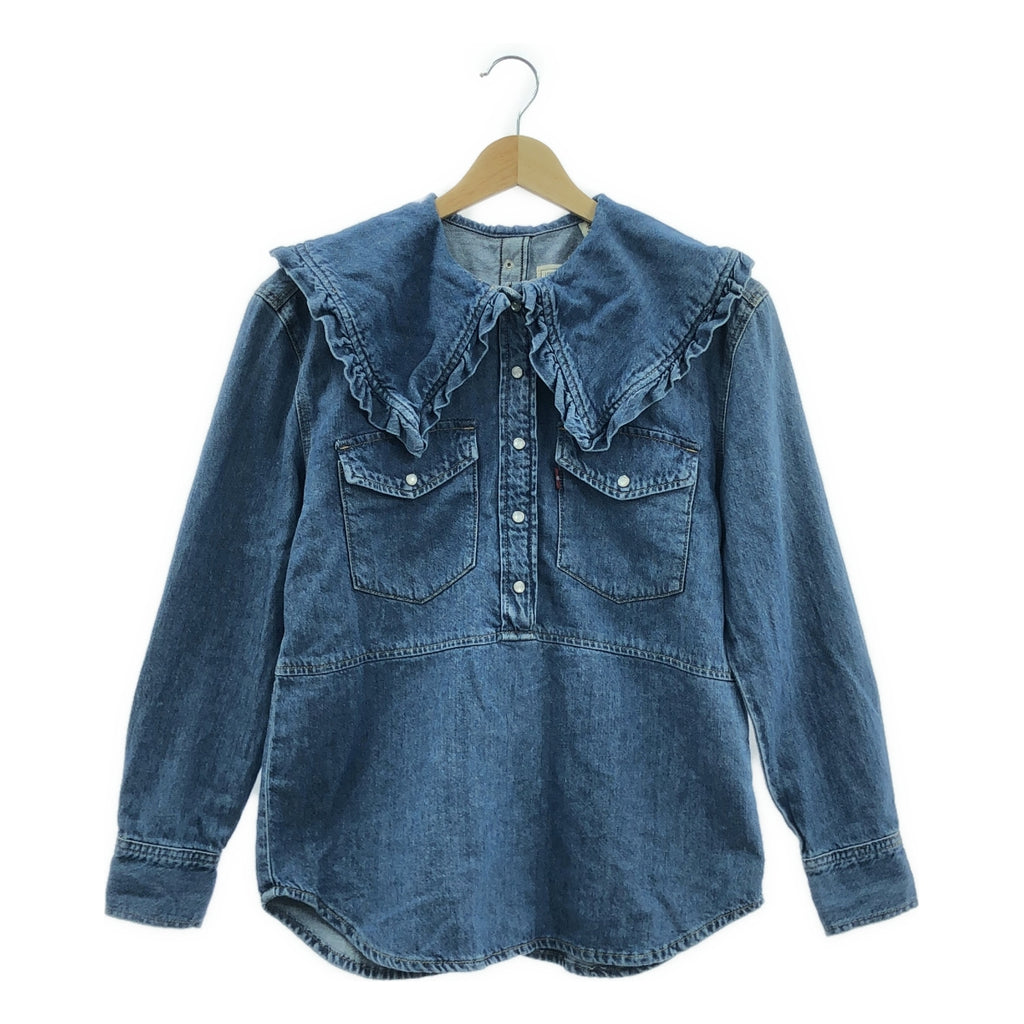 Ganni / ガニー | × Levis デニム ダメージ加工 フリルカラーシャツ | XXS | インディゴ | レディース