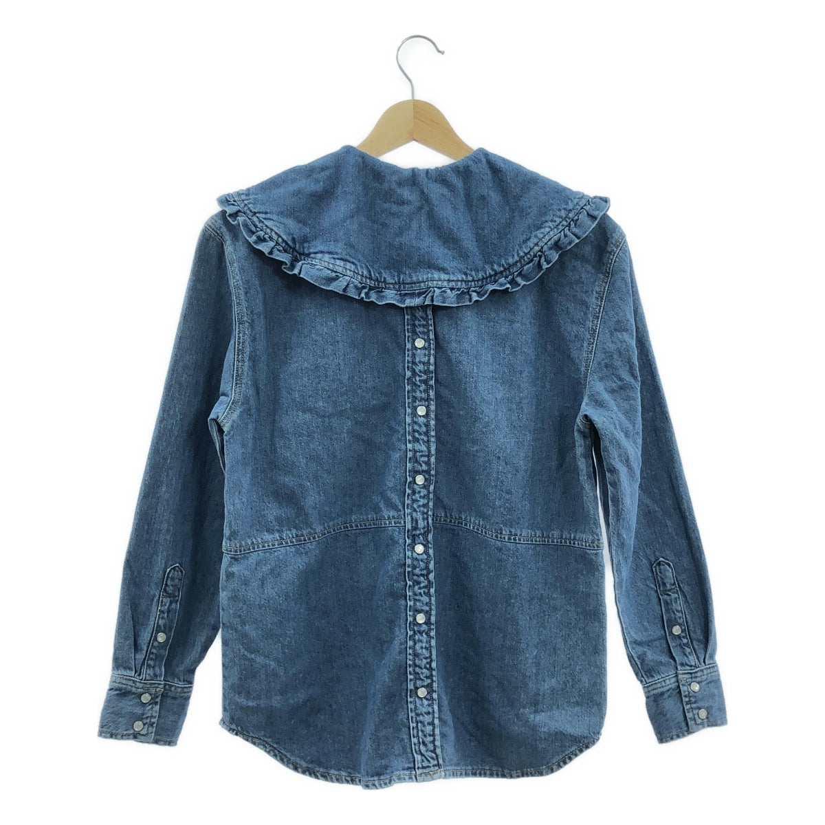Ganni / ガニー | × Levis デニム ダメージ加工 フリルカラーシャツ | XXS | インディゴ | レディース