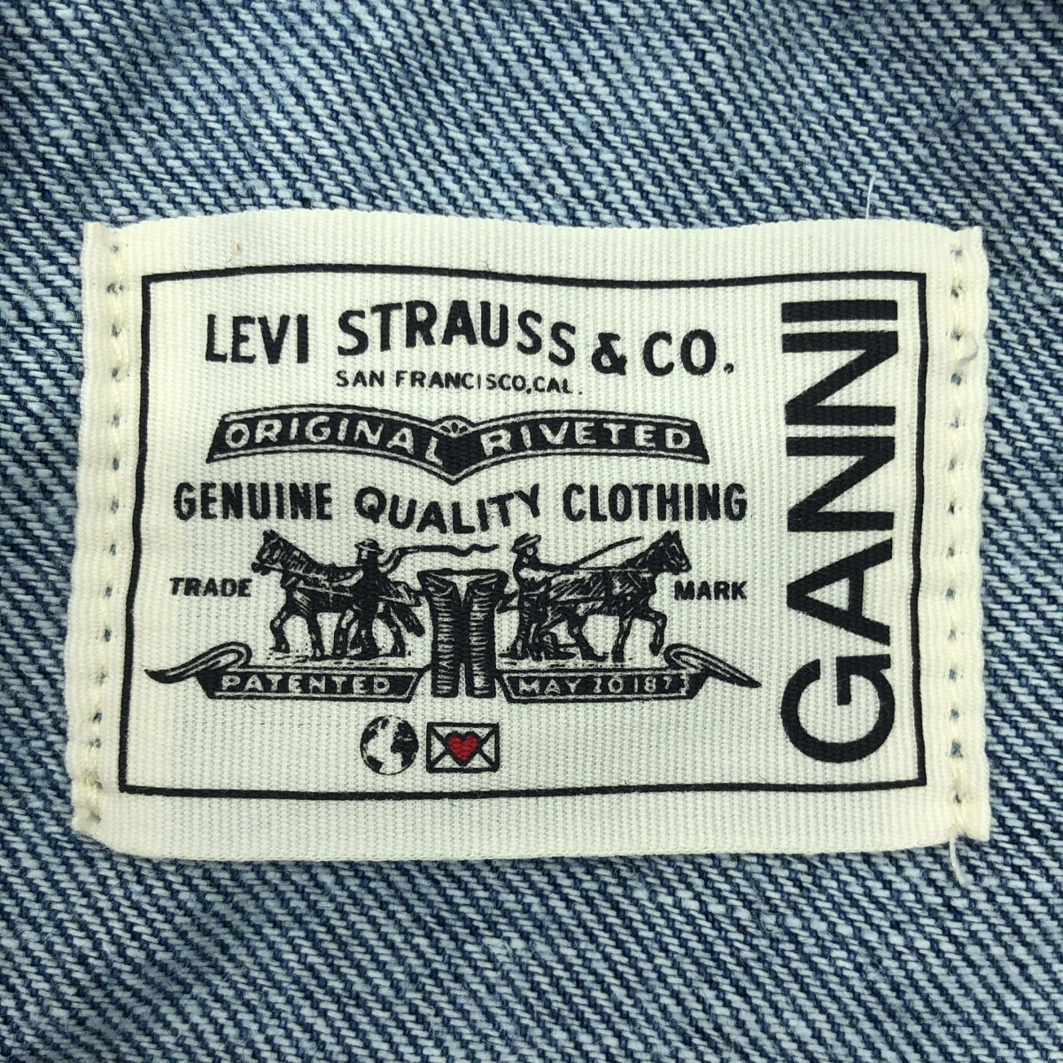 Ganni / ガニー | × Levis デニム ダメージ加工 フリルカラーシャツ | XXS | インディゴ | レディース