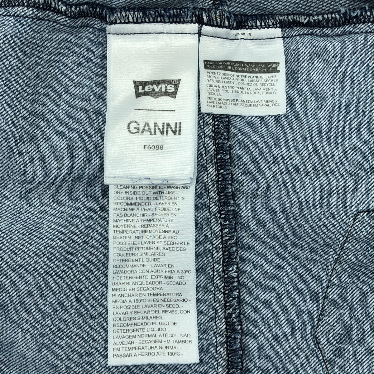 Ganni / ガニー | × Levis デニム ダメージ加工 フリルカラーシャツ | XXS | インディゴ | レディース