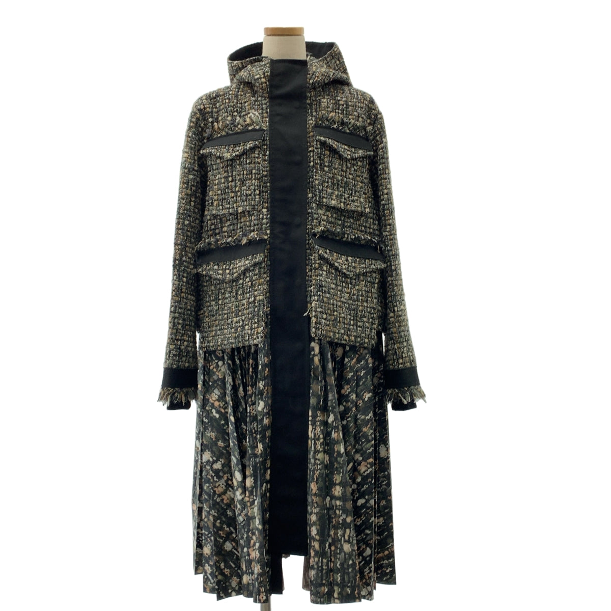 sacai / 사카이 | Tweed Coat / 트위드 주름 전사 인쇄 푸드 코트 | 1 | 여성