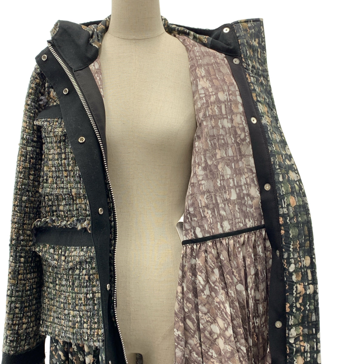 sacai / 사카이 | Tweed Coat / 트위드 주름 전사 인쇄 푸드 코트 | 1 | 여성