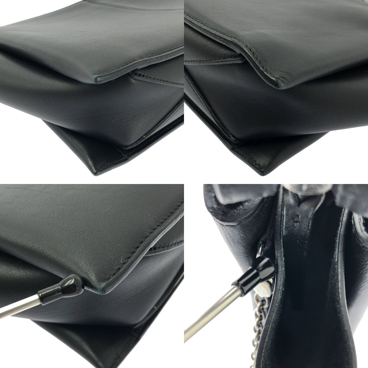 【美品】  CELINE / セリーヌ | CHAIN TRI-FOLD / トリフォルド 2way チェーンショルダー 付き レザー ロゴクラッチ バッグ | ブラック | レディース
