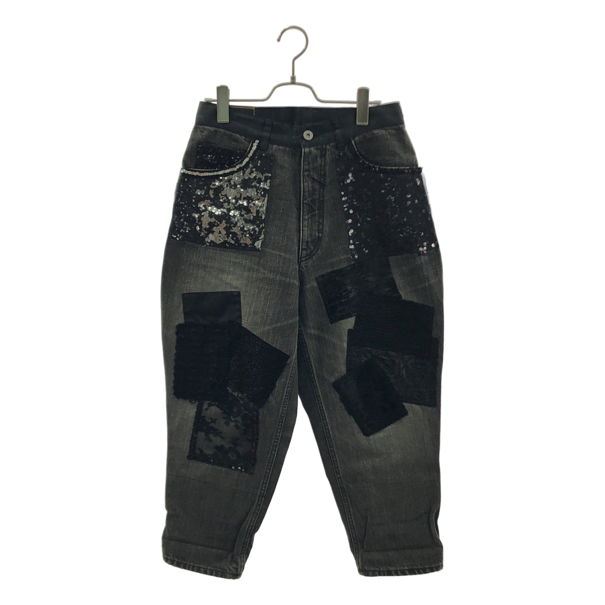 JUNYA WATANABE COMME des GARCONS / ジュンヤワタナベ | 2014AW | denim / スパンコール レザー クロコ型押し パッチワーク デニムパンツ | XS | レディース