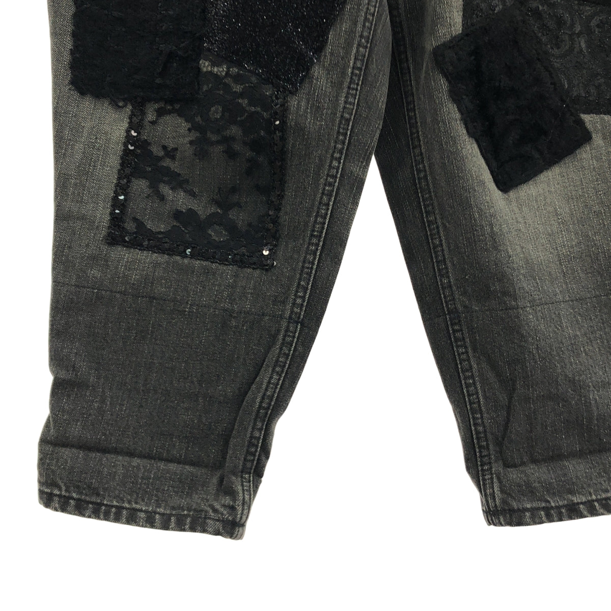 JUNYA WATANABE COMME des GARCONS / ジュンヤワタナベ | 2014AW | denim / スパンコール レザー クロコ型押し パッチワーク デニムパンツ | XS | レディース