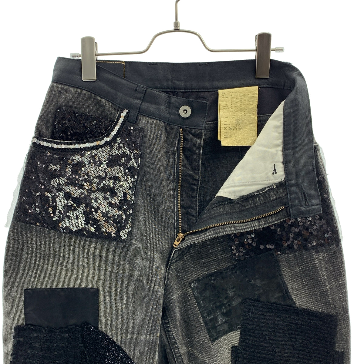 JUNYA WATANABE COMME des GARCONS / ジュンヤワタナベ | 2014AW | denim / スパンコール レザー クロコ型押し パッチワーク デニムパンツ | XS | レディース