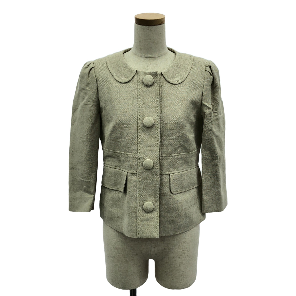 紅華倫天奴 |亞麻混紡圓領泡泡袖外套 | 38 |米色 |女性的