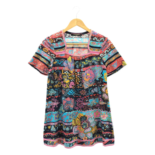 LEONARD | Cotton linen floral pattern all-over square neck tunic dress | M | Multicolor | Women's