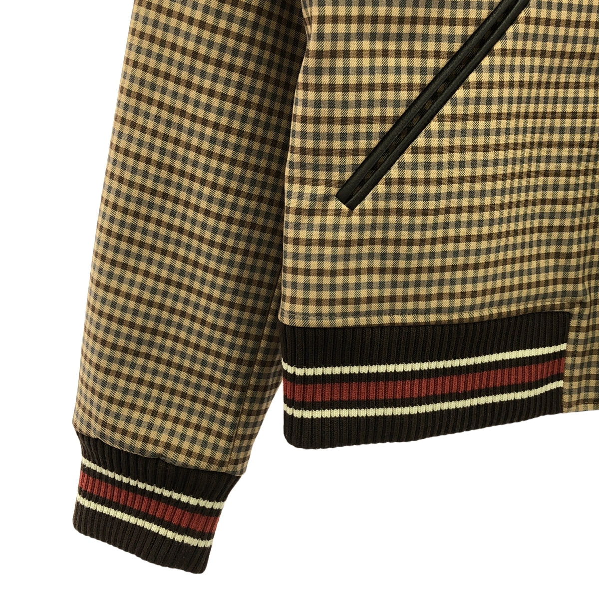 【美品】  WALES BONNER / ウェールズボナー | 2024AW | Homecoming Varsity Jacket コットンレーヨン チェック 中綿 スタジャン | S | ブラウン / ベージュ / オフホワイト / レッド | メンズ