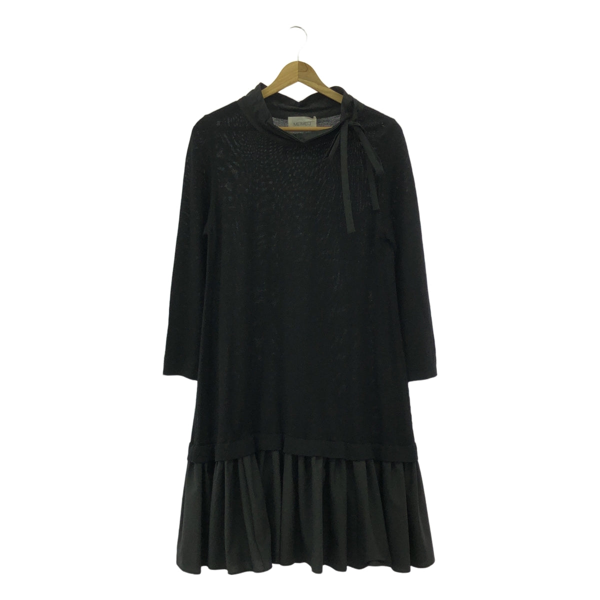 MEIMEIJ / 메이 메이 제이 | 드로우 스트링 도킹 레이어드 니트 원피스 | 40 | 블랙 | 여성