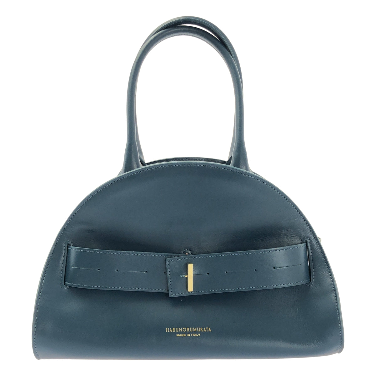 【미품】 HARUNOBUMURATA / 하르노부무라타 | PIADA MEDIA - LEATHER BELTED BOSTON / 가죽 로고 보스턴 핸드백 | 블루 | 여성