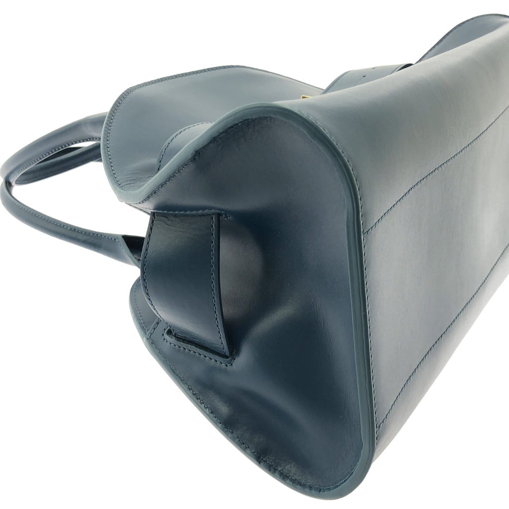 【미품】 HARUNOBUMURATA / 하르노부무라타 | PIADA MEDIA - LEATHER BELTED BOSTON / 가죽 로고 보스턴 핸드백 | 블루 | 여성