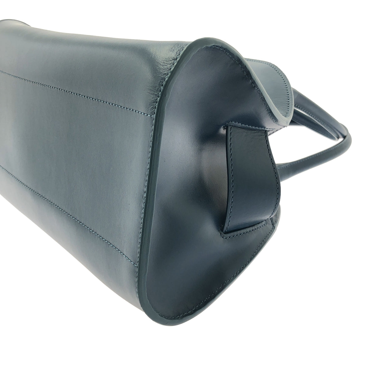 【미품】 HARUNOBUMURATA / 하르노부무라타 | PIADA MEDIA - LEATHER BELTED BOSTON / 가죽 로고 보스턴 핸드백 | 블루 | 여성