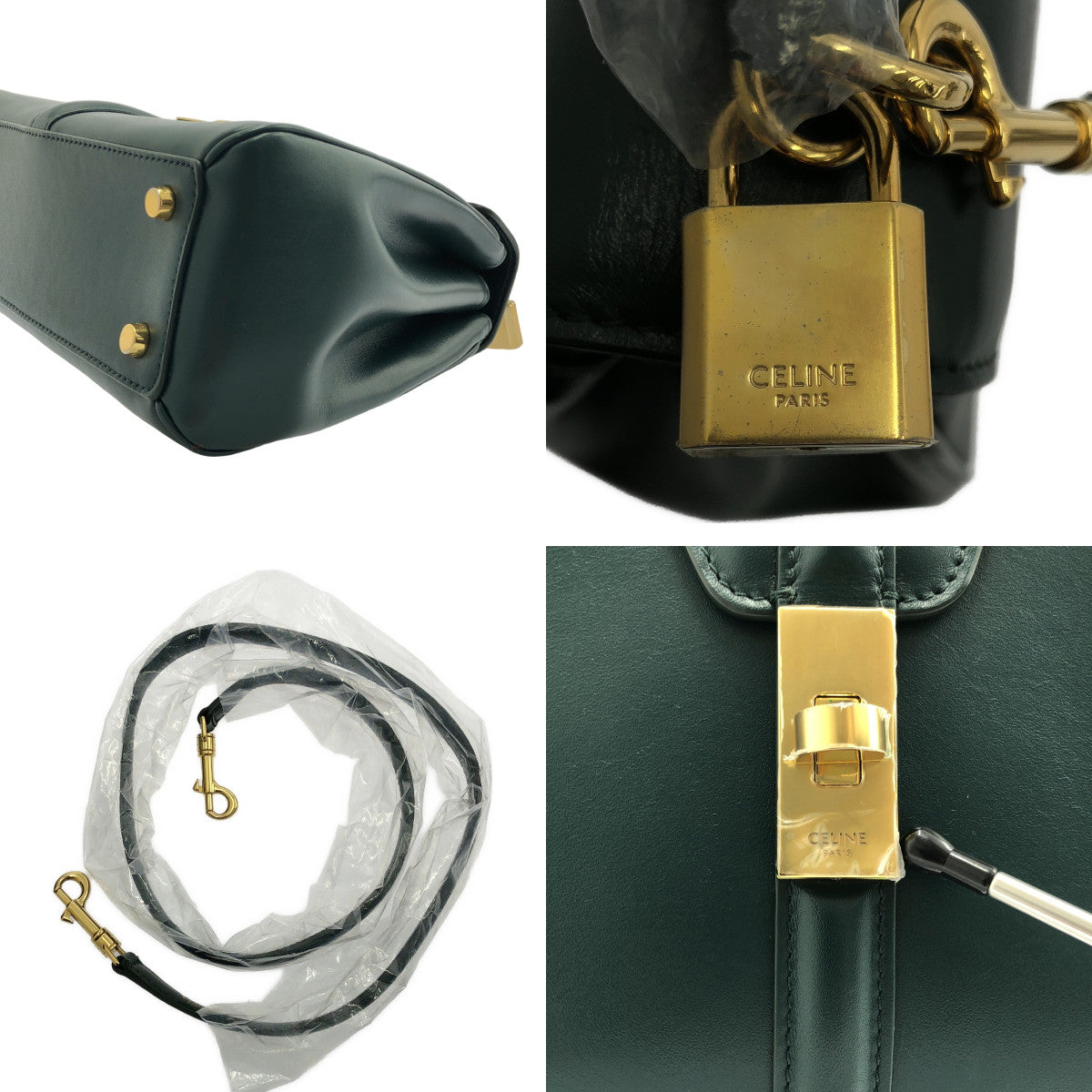 【新品】  CELINE / セリーヌ | 16セーズ ブザス スモール レザー ショルダーバッグ | グリーン | レディース