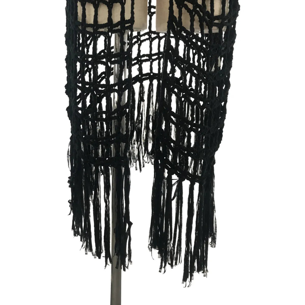 LEINWANDE / ラインヴァンド | メッシュ フリンジ ニットカーディガン | F | ブラック | レディース