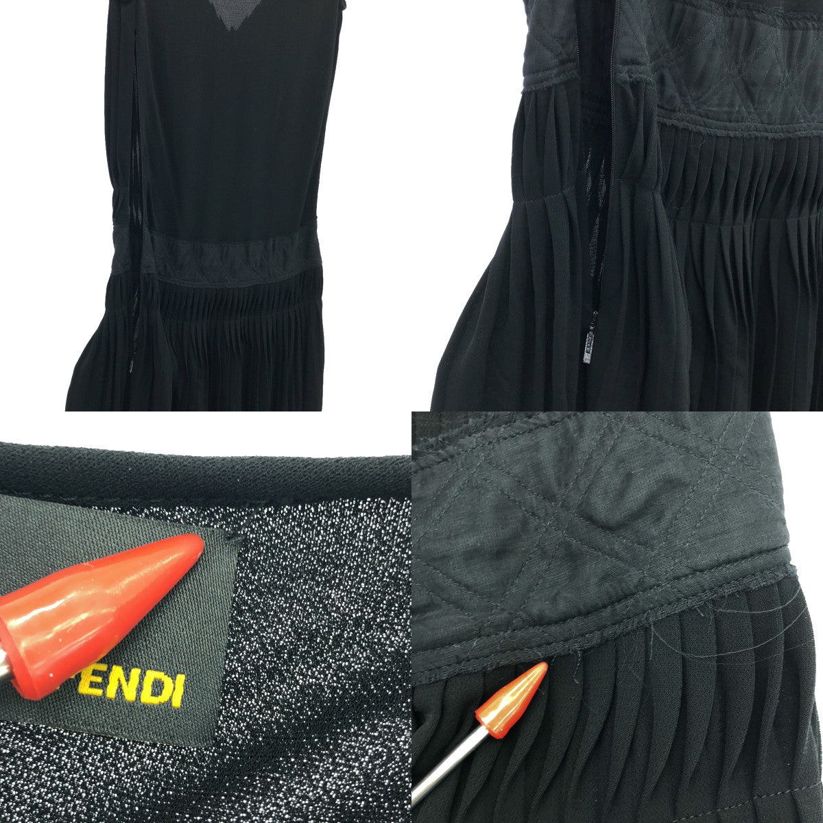 FENDI | Side zip pleated design dress | 38 | Black | Women's