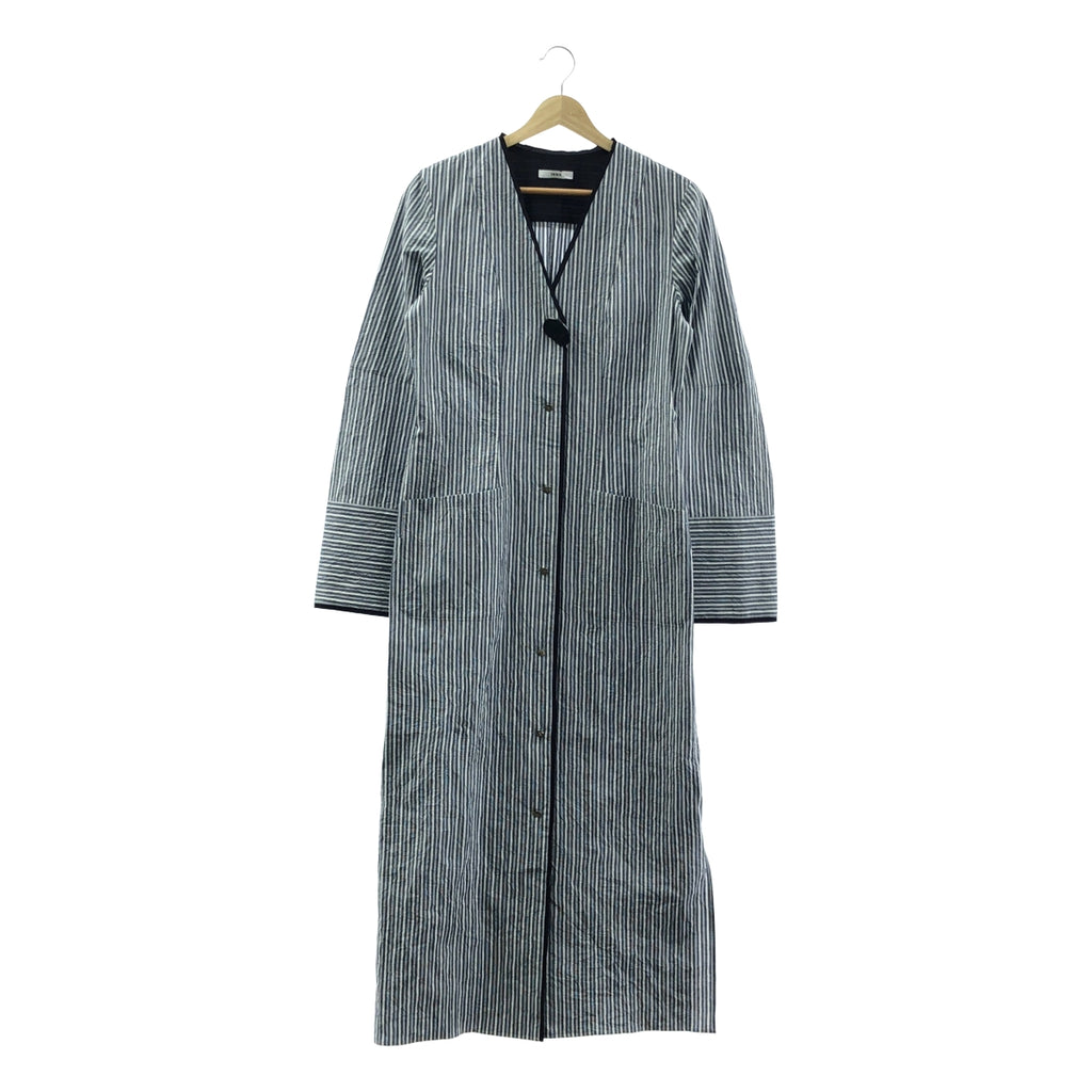 【美品】  IHNN / イン | STRIPE PIPING LONG DRESS / ダブルポケット ノーカラー ワンピース | 38 | Navy | レディース