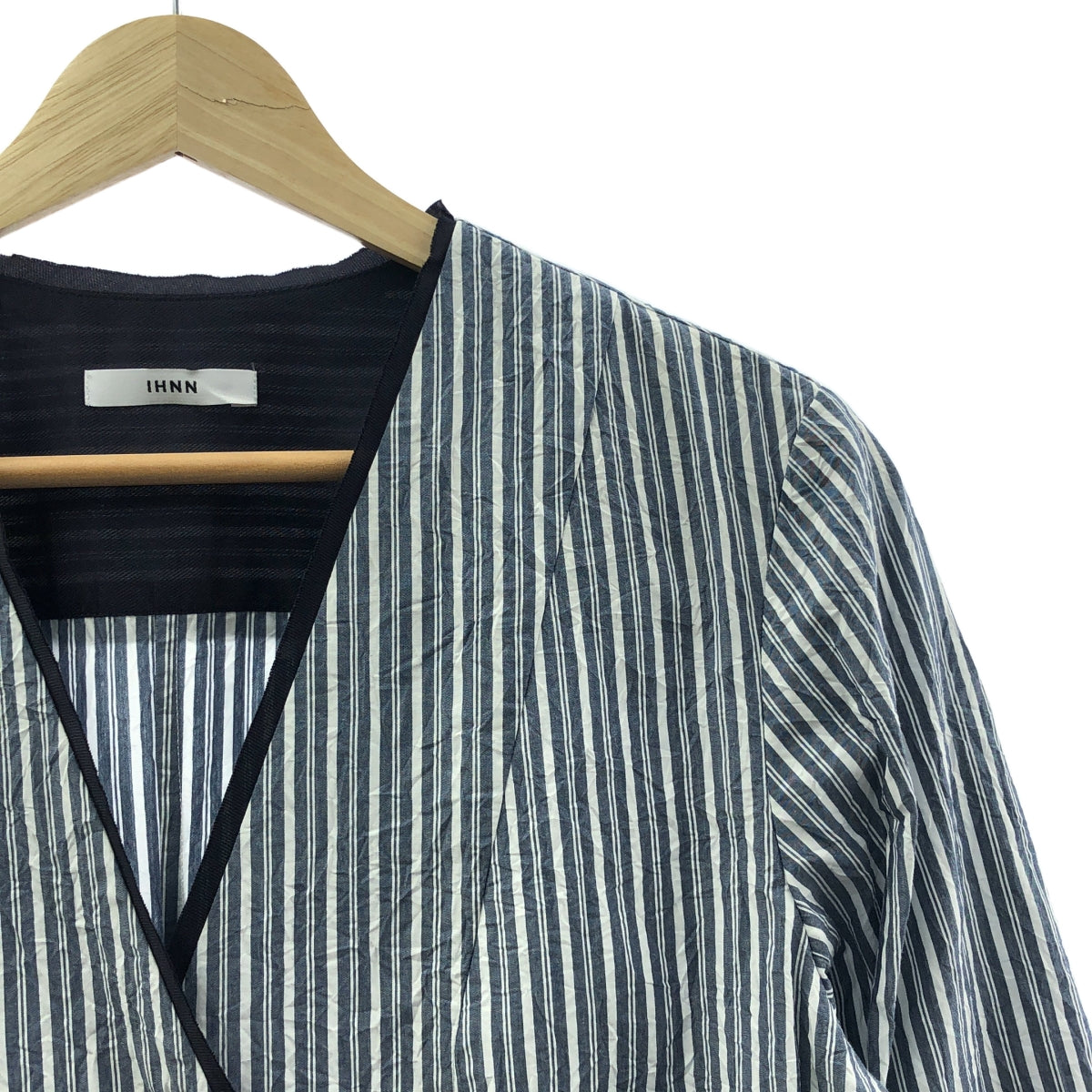 【美品】  IHNN / イン | STRIPE PIPING LONG DRESS / ダブルポケット ノーカラー ワンピース | 38 | Navy | レディース
