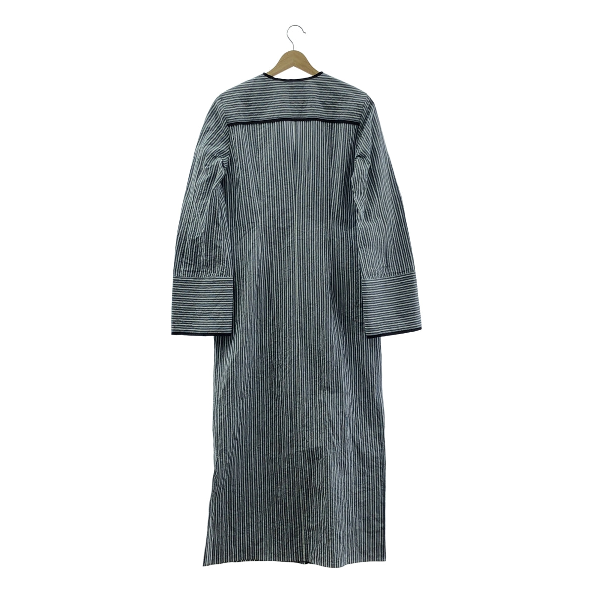 【美品】  IHNN / イン | STRIPE PIPING LONG DRESS / ダブルポケット ノーカラー ワンピース | 38 | Navy | レディース