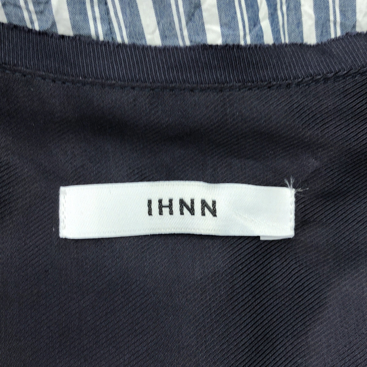 【미품】 IHNN / 인 | STRIPE PIPING LONG DRESS / 더블 포켓 노 칼라 원피스 | 38 | Navy | 여성