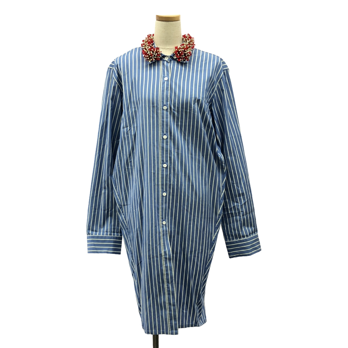 [Good Condition] DRIES VAN NOTEN | CALBERO EMB 8067 WWSHIRT Striped Shirt | Size 36 | Light Blue | Women's