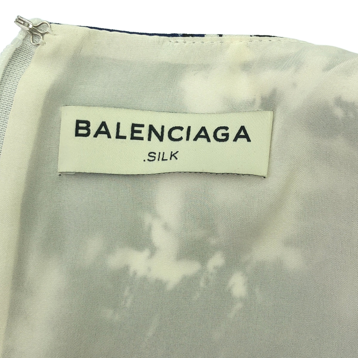 [狀況良好] 巴黎世家 | 100% 真絲 / 絲質全身印花後拉鍊連身裙 |尺寸 36 |海軍 |女性的