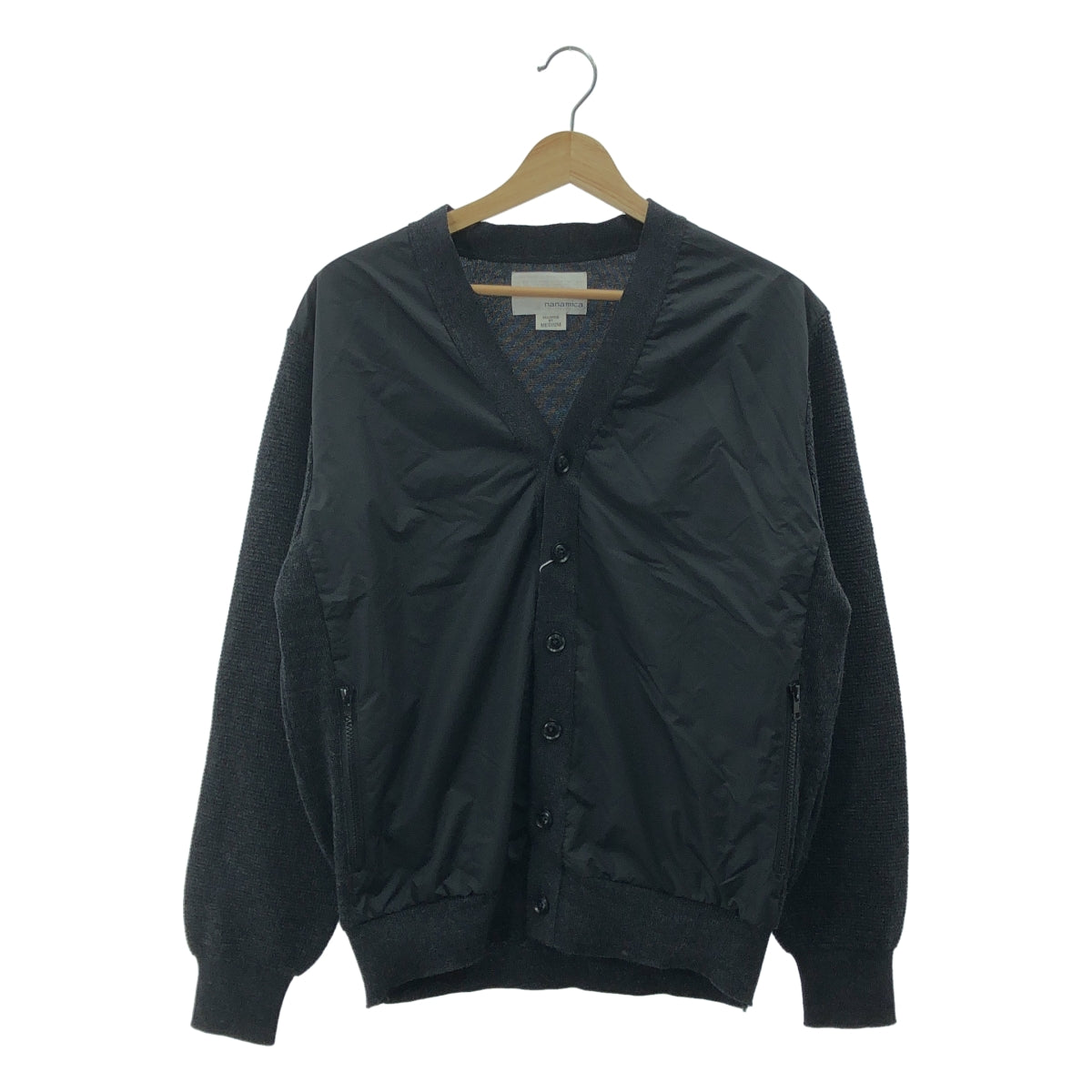 nanamica / ナナミカ | hybrid cardigan / 異素材 切替 ハイブリット ニット カーディガン | M | チャコールブラック系 | メンズ