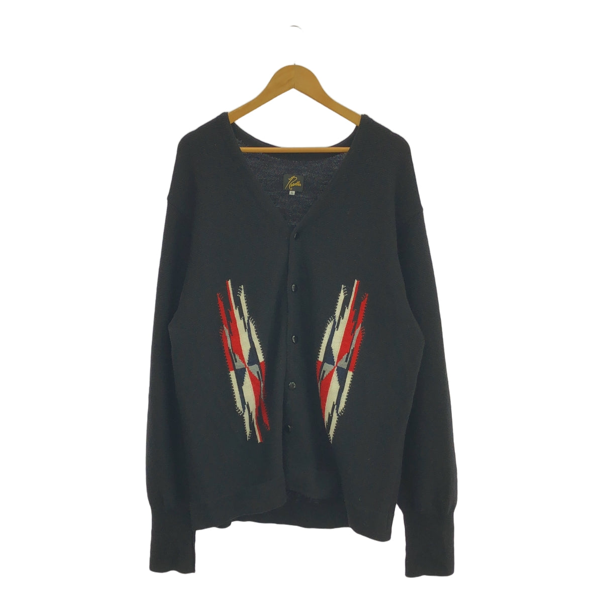 Needles / 니들스 | 2024SS | V Neck Cardigan Chimayo 치마요 무늬 울 니트 가디건 | XL | 블랙 / 레드 / 화이트 | 남성