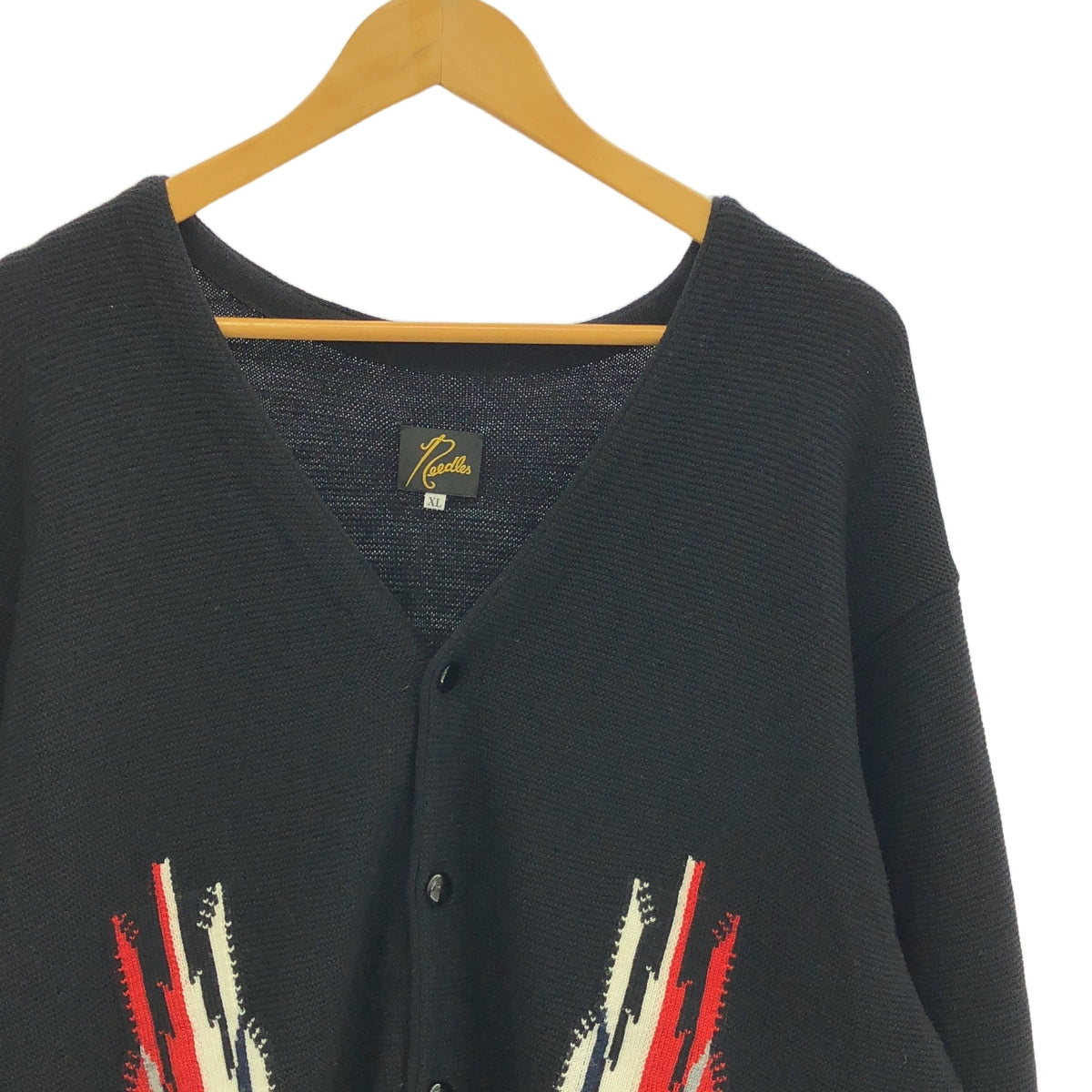 Needles / 니들스 | 2024SS | V Neck Cardigan Chimayo 치마요 무늬 울 니트 가디건 | XL | 블랙 / 레드 / 화이트 | 남성