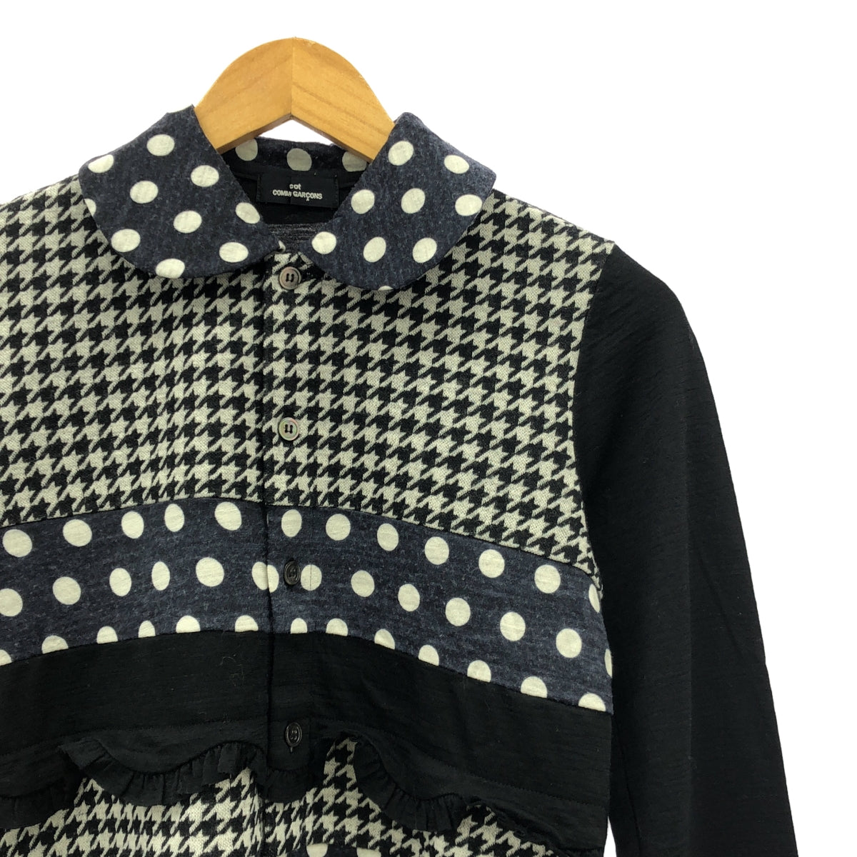 tricot COMME des GARCONS / 트리코콤 데 갤슨 | 2009AW | 도트 치조 격자 라운드 컬러 가디건 | 네이비/화이트/블랙 | 여성