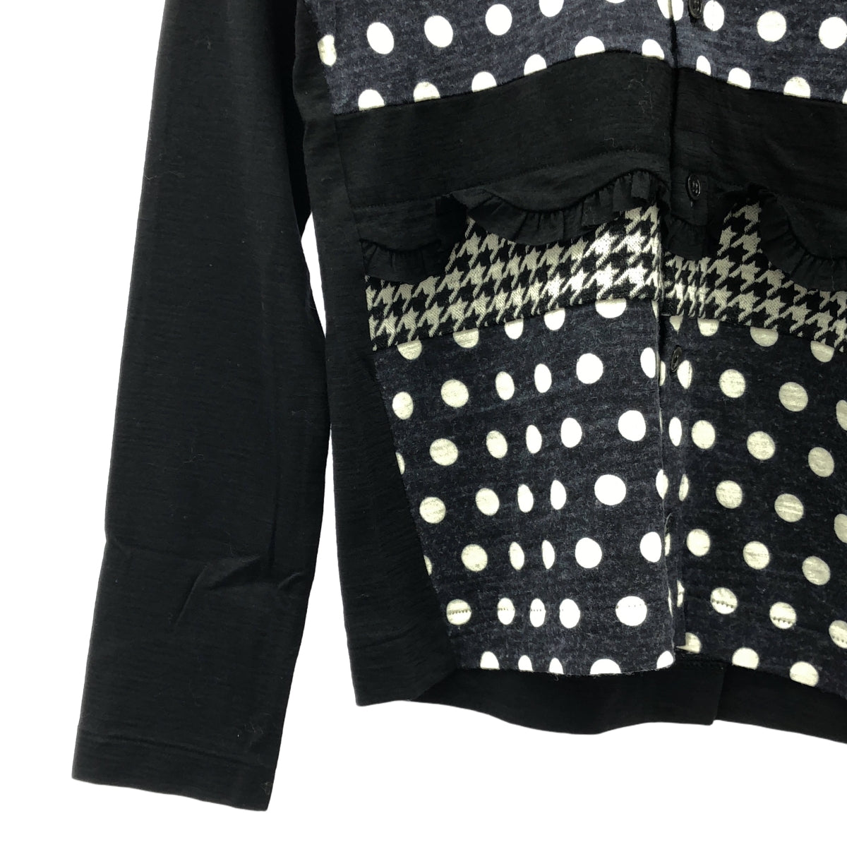 tricot COMME des GARCONS / 트리코콤 데 갤슨 | 2009AW | 도트 치조 격자 라운드 컬러 가디건 | 네이비/화이트/블랙 | 여성