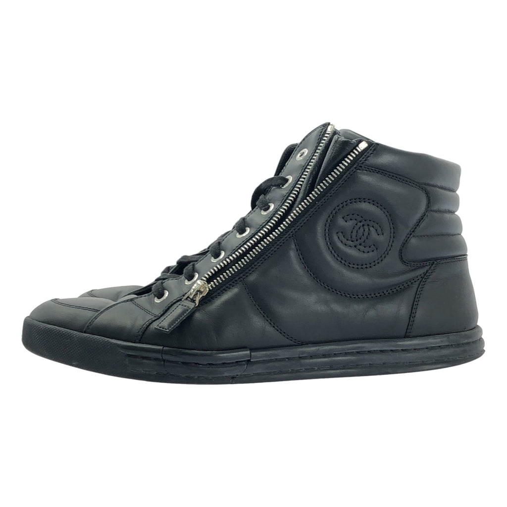 CHANEL / シャネル | ココマーク サイドジップ レザー レースアップスニーカー | 42 |