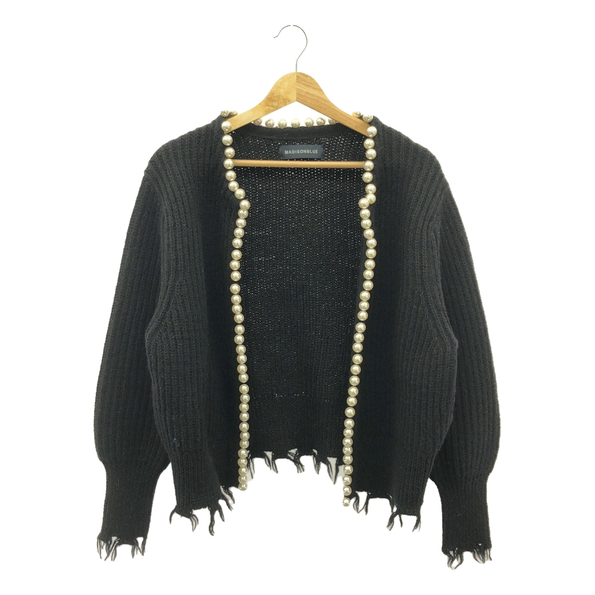 MADISON BLUE | PEARL DAMAGE CD BRITISH WOOL Pearl Damaged Wool Cardigan | 01(S) | Black | Women's