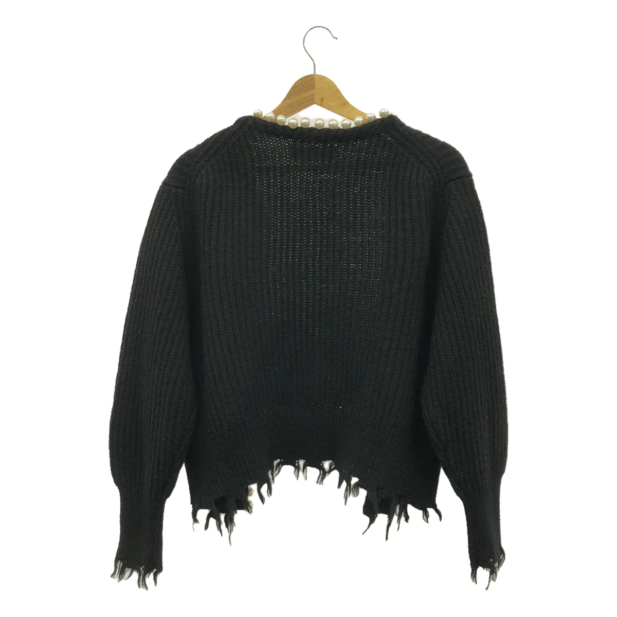 MADISON BLUE / マディソンブルー | PEARL DAMAGE CD BRITISH WOOL パール ダメージ加工 ウール カーディガン | 01(S) | ブラック | レディース