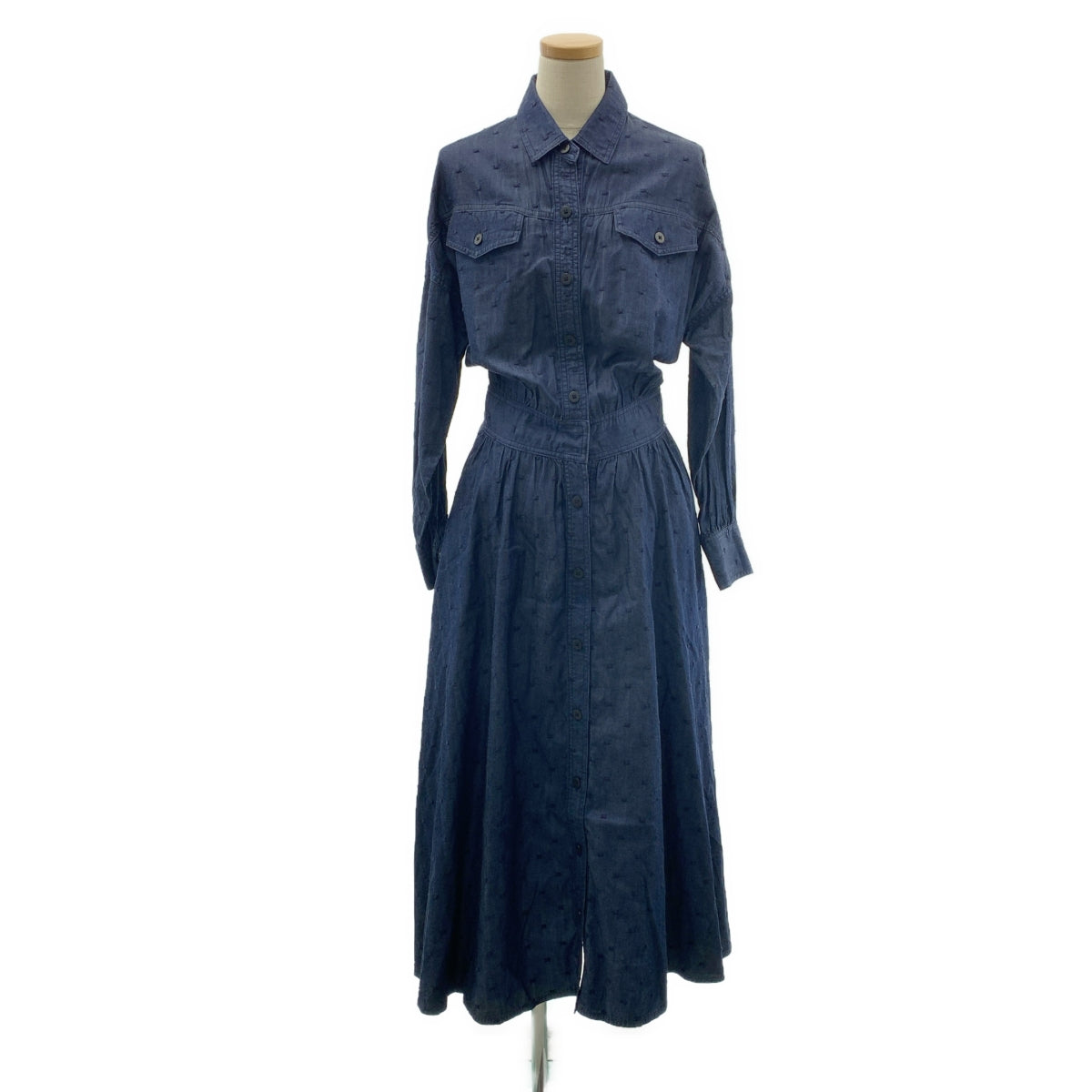 SINME / シンメ | ドット デニム ロング シャツワンピース | S | レディース
