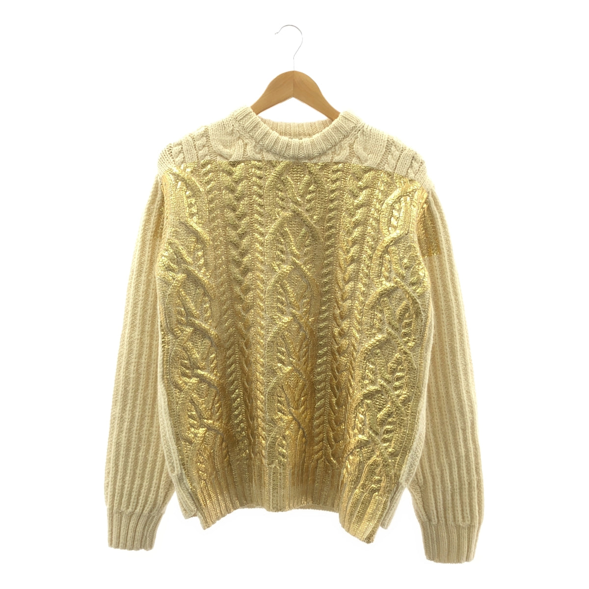 DRIES VAN NOTEN / 드리스 반 노텐 | 2022AW | 호일 프린트 울 알란 크루 넥 니트 | S | 남성