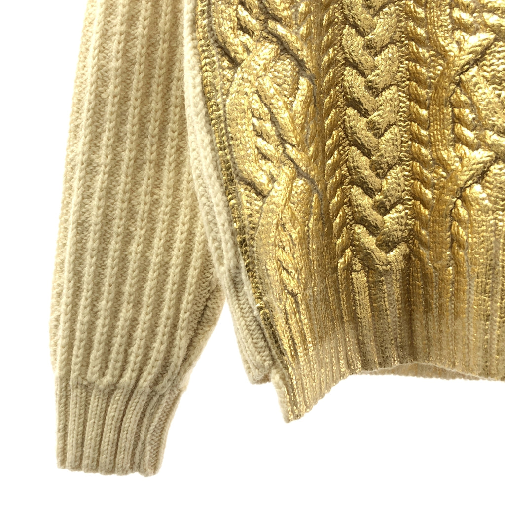 DRIES VAN NOTEN / 드리스 반 노텐 | 2022AW | 호일 프린트 울 알란 크루 넥 니트 | S | 남성