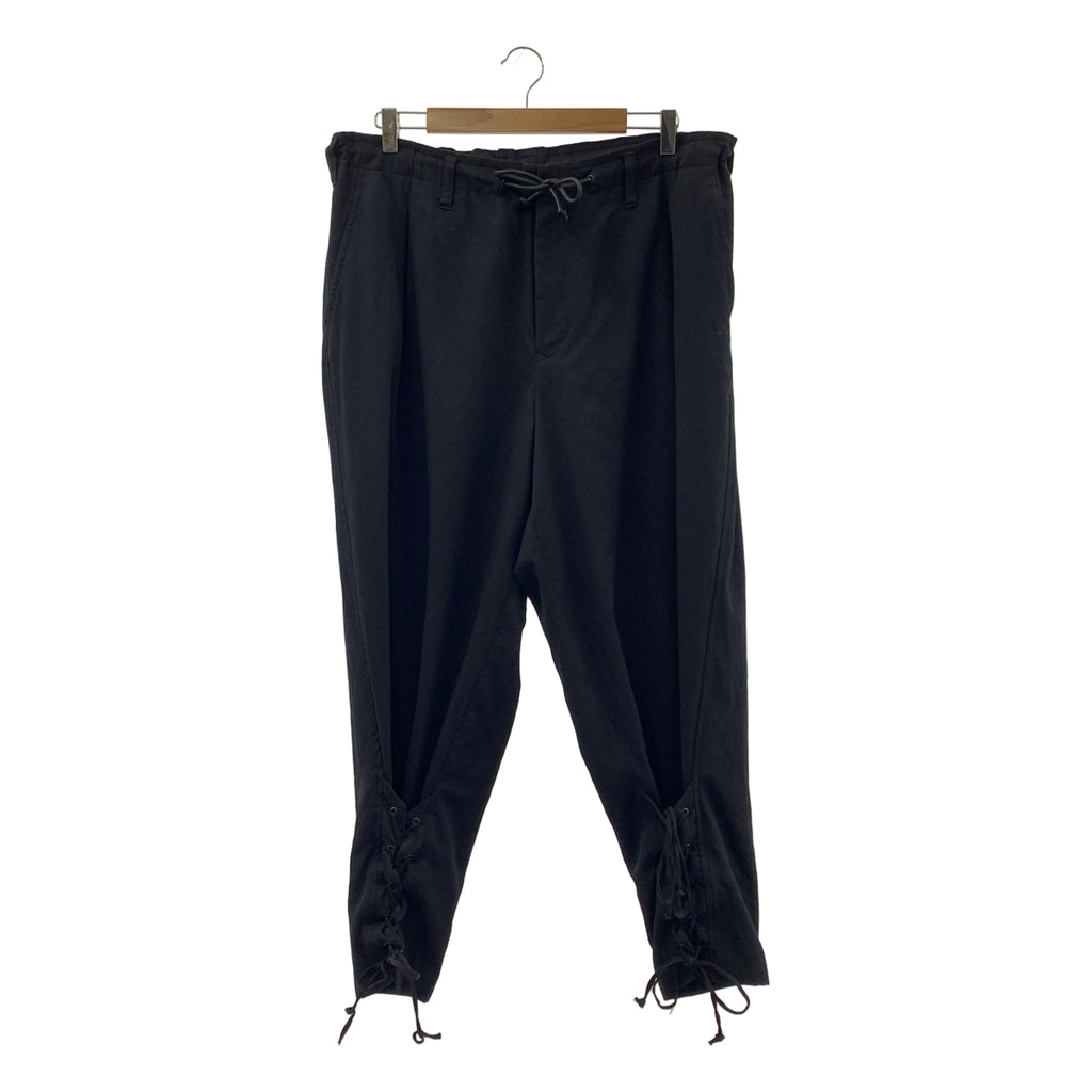 山本耀司男裝 | 2019 秋冬系列 | 羊毛褶皺斜紋布 E 襯裡繫帶長褲 | 2 碼 | 黑色 | 男士